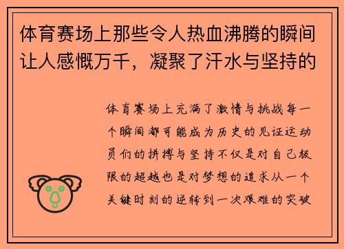 体育赛场上那些令人热血沸腾的瞬间让人感慨万千，凝聚了汗水与坚持的力量
