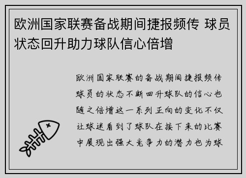 欧洲国家联赛备战期间捷报频传 球员状态回升助力球队信心倍增