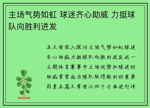 主场气势如虹 球迷齐心助威 力挺球队向胜利进发